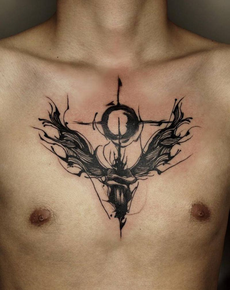 胸口纹身图片_胸部New School纹身图案