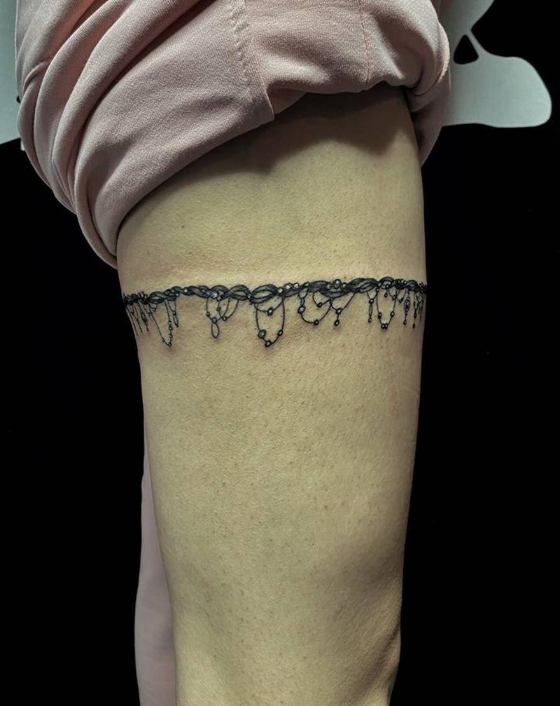 腿环纹身图片_腿部小清新纹身图案