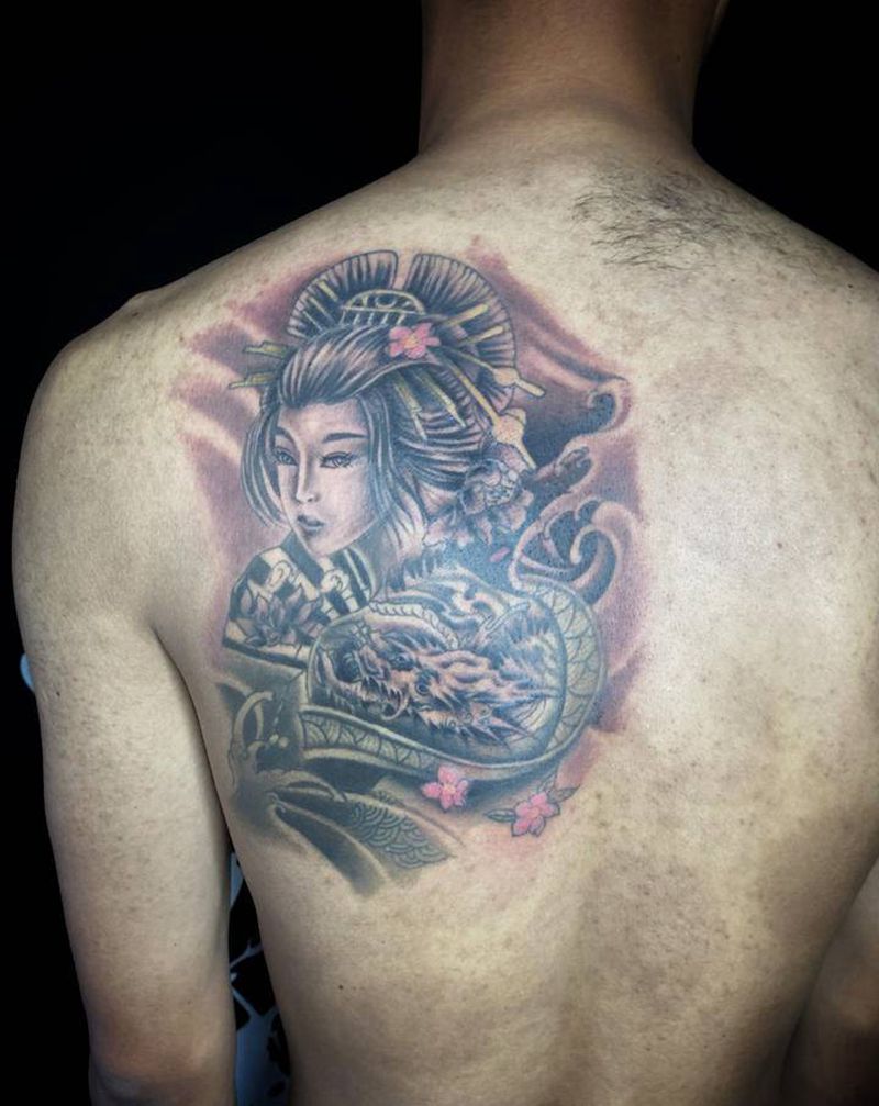 艺妓纹身图片_新传统纹身图案