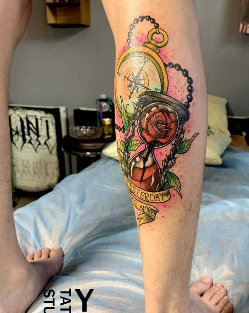 沙漏纹身图片_腿部New School纹身图案