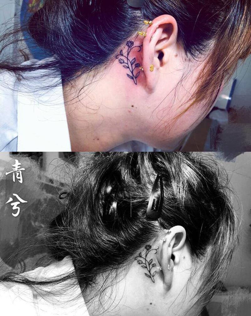 小清新纹身图片_颈部小清新纹身图案