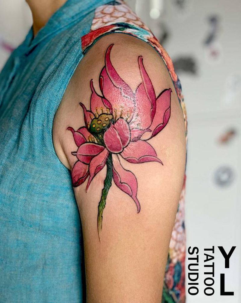 莲（遮盖）纹身图片_手臂新传统纹身图案