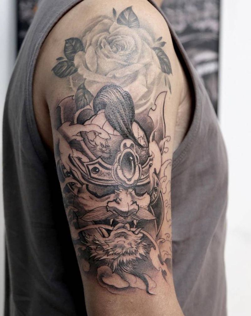 鬼武士纹身图片_手臂新传统鬼武士纹身图案