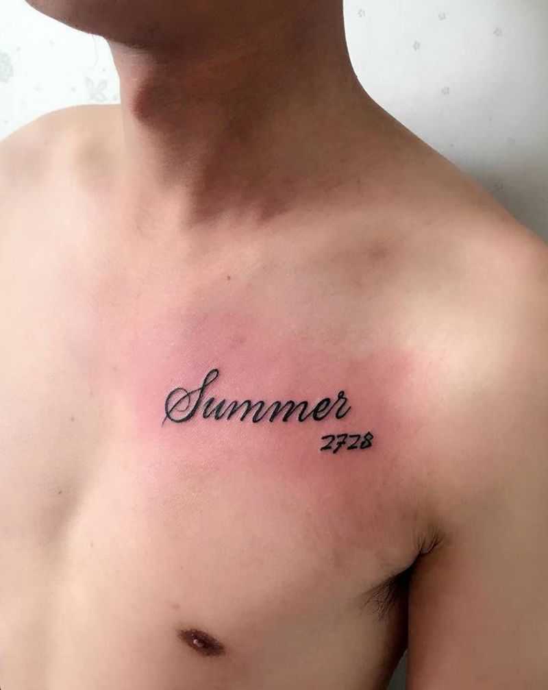 字母纹身图片_胸部字母纹身图案