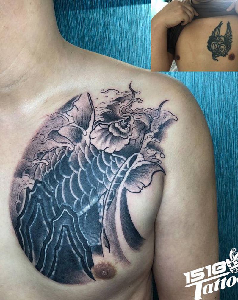 遮盖纹身图片_胸部新传统纹身图案