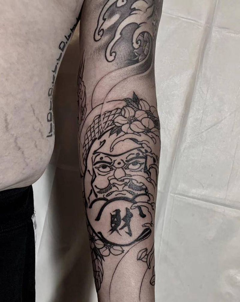 达摩与蛇纹身图片_手臂新传统蛇达摩纹身图案