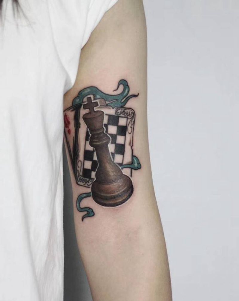 原创国际象棋纹身图片_手臂New School国际象棋纹身图案