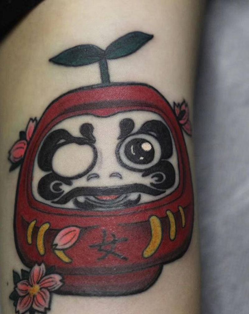 达摩修改纹身图片_手臂老传统达摩纹身图案