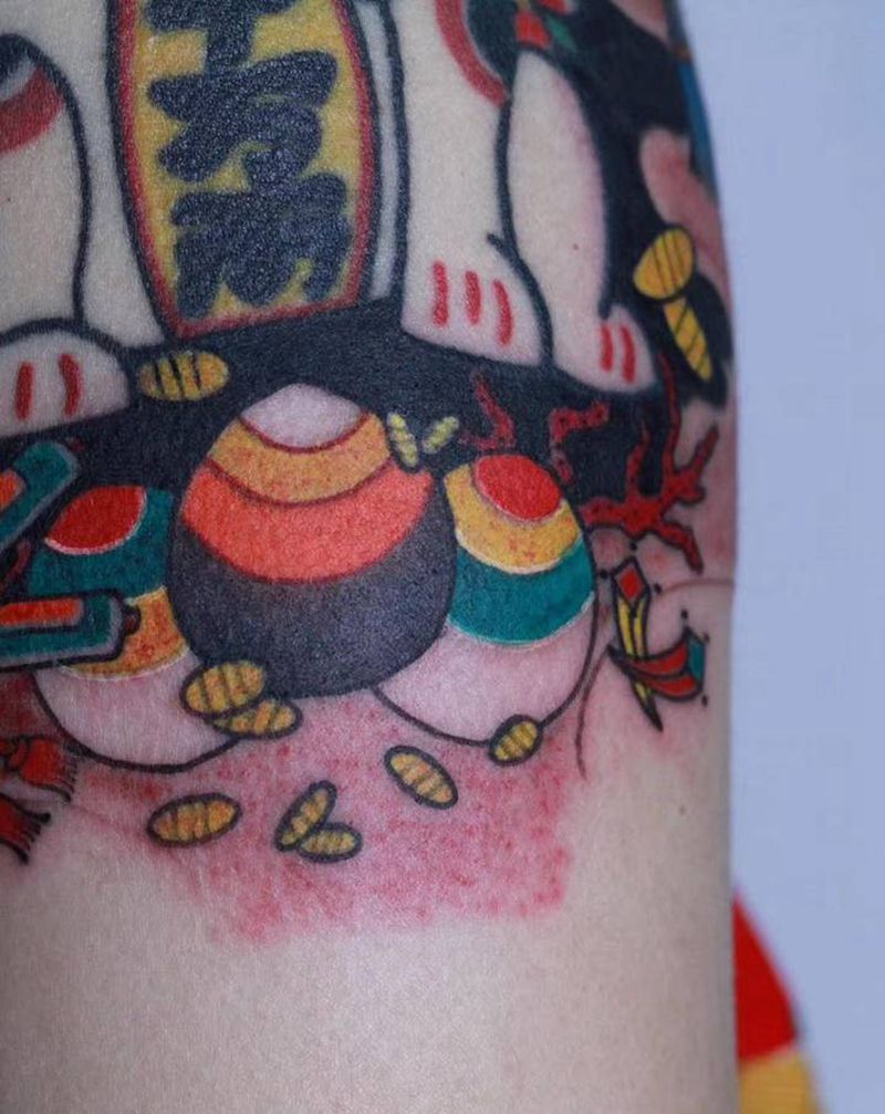 宝珠添加纹身图片_手臂老传统宝珠纹身图案