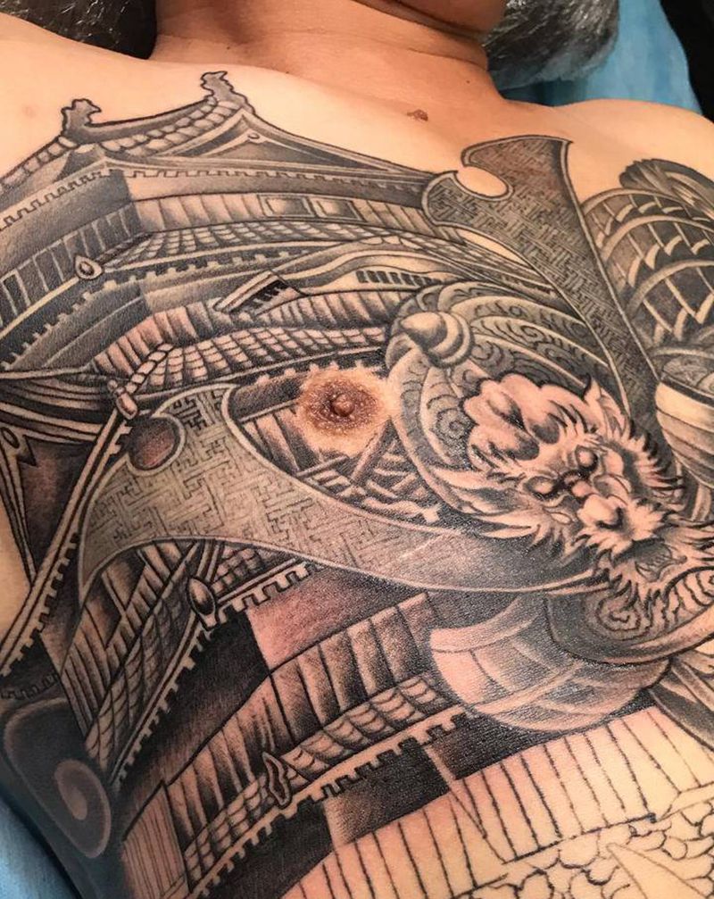 武士纹身图片_胸部纹身图案