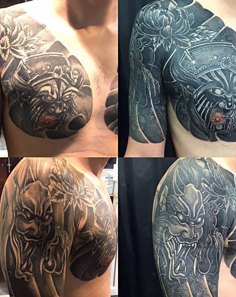 半胛修改纹身图片_胸部手臂纹身图案