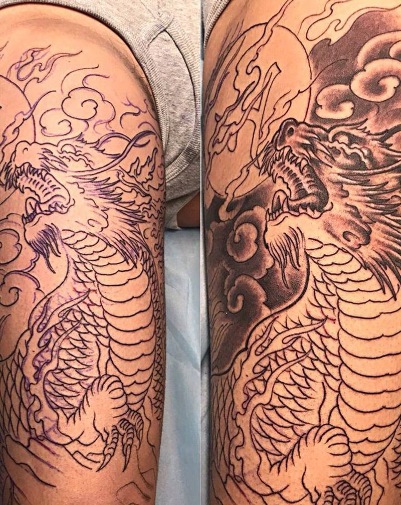 麒麟纹身图片_腿部纹身图案