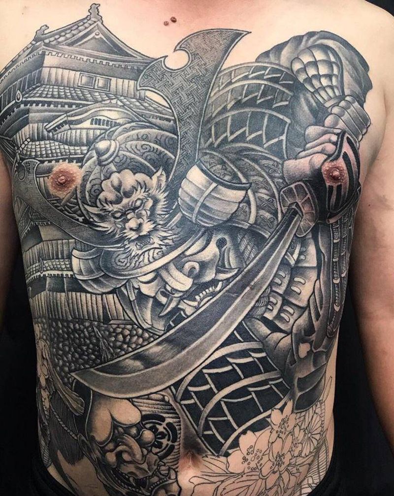 鬼武者纹身图片_胸部纹身图案