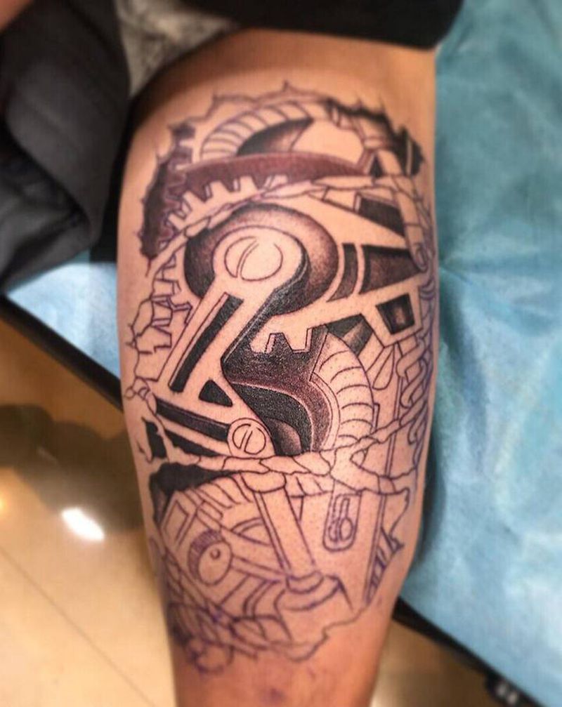 機械圖纹身图片_腿部纹身图案