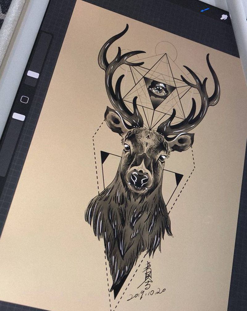 手稿。纹身图片_手臂腿部欧美写实几何纹身图案