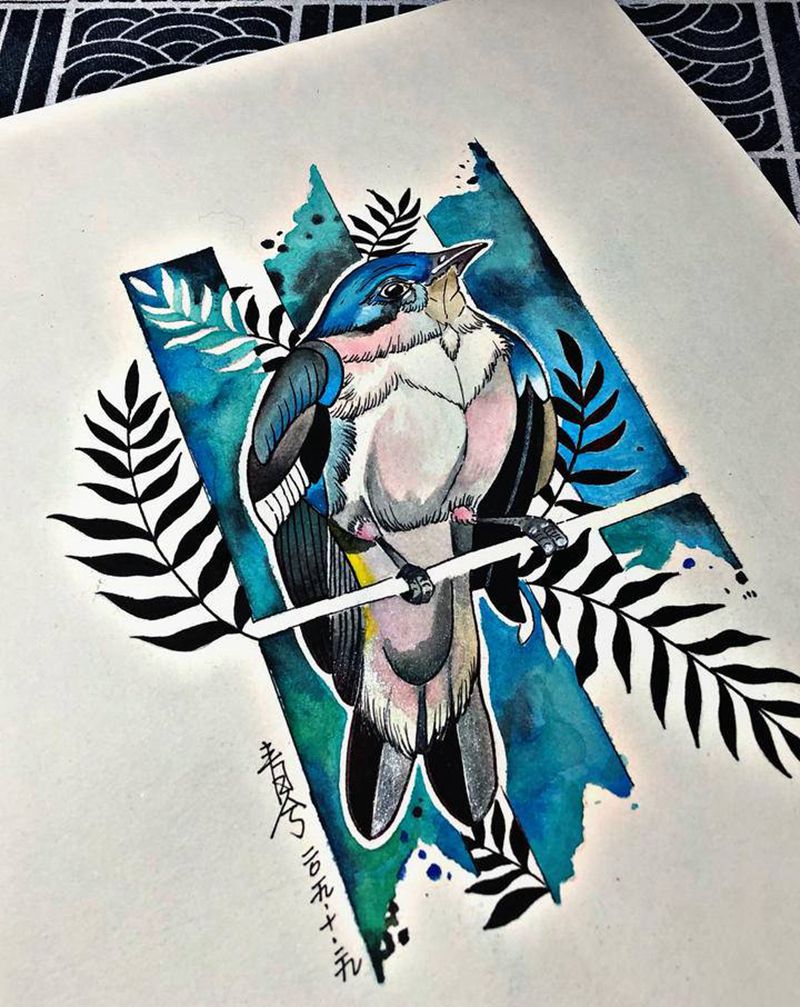 稿纹身图片_手臂腿部水墨水彩纹身图案