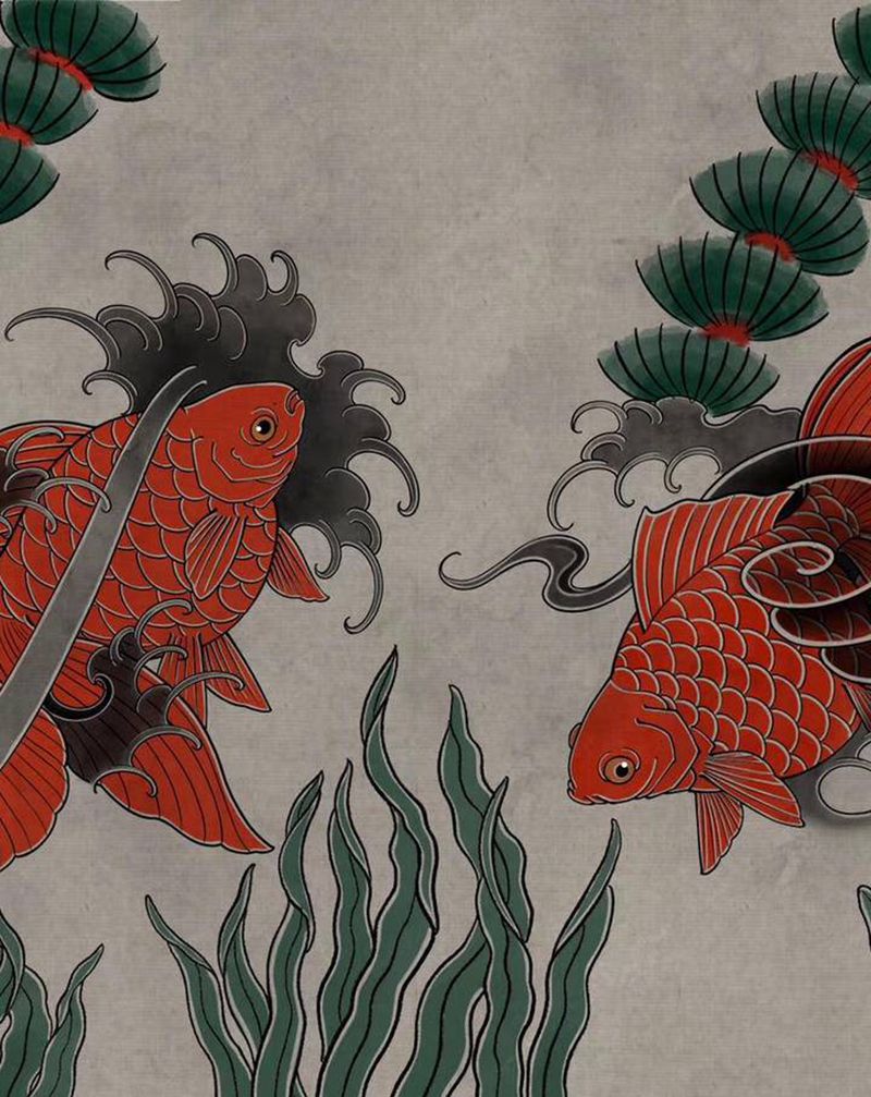 金鱼纹身图片_老传统纹身图案