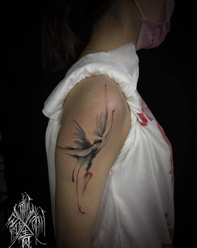 仙鹤纹身图片_手臂纹身图案