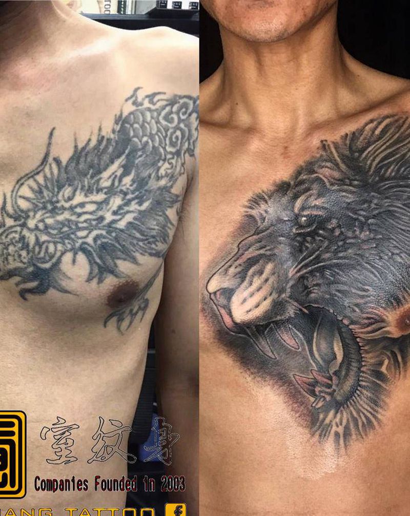 #修改 #蓋圖 #獅子 #待續纹身图片_胸部纹身图案