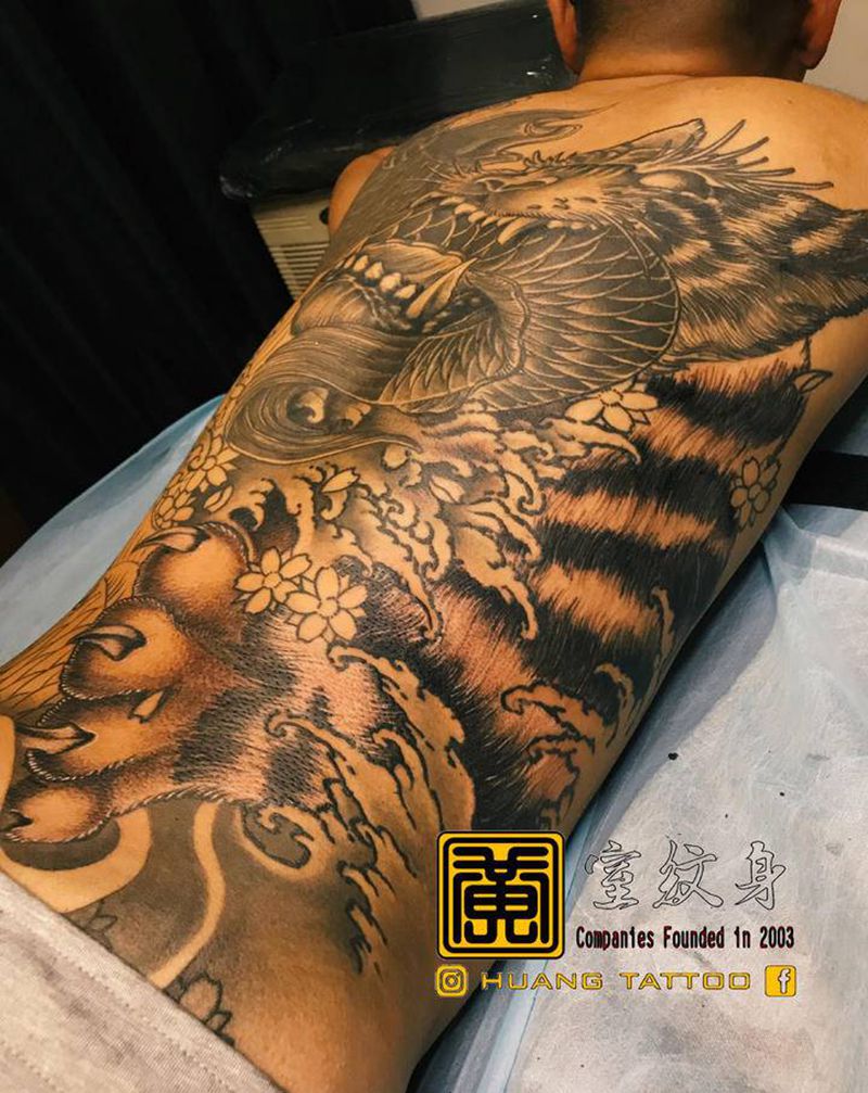 #虎斑 #打霧 #待續  #黃纹身图片_背部纹身图案