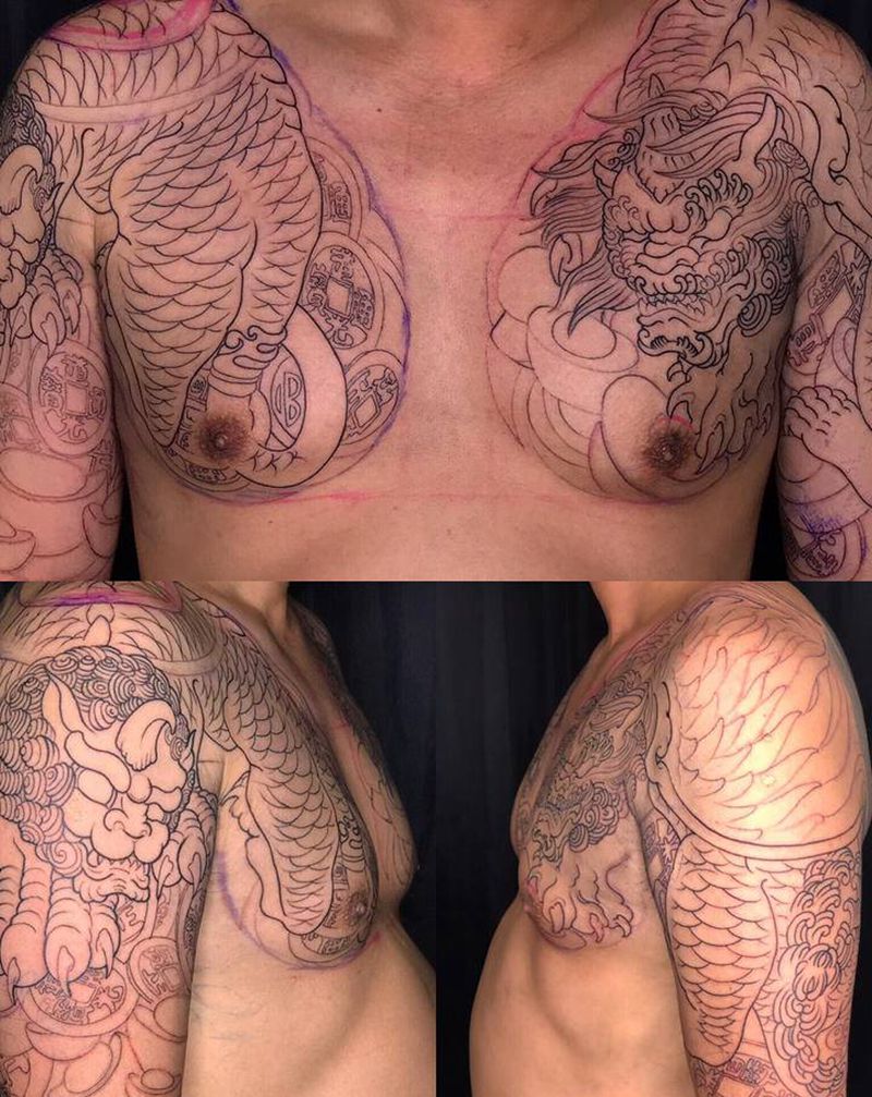 #貔貅 #雙胛 #一次創作纹身图片_胸部手臂纹身图案