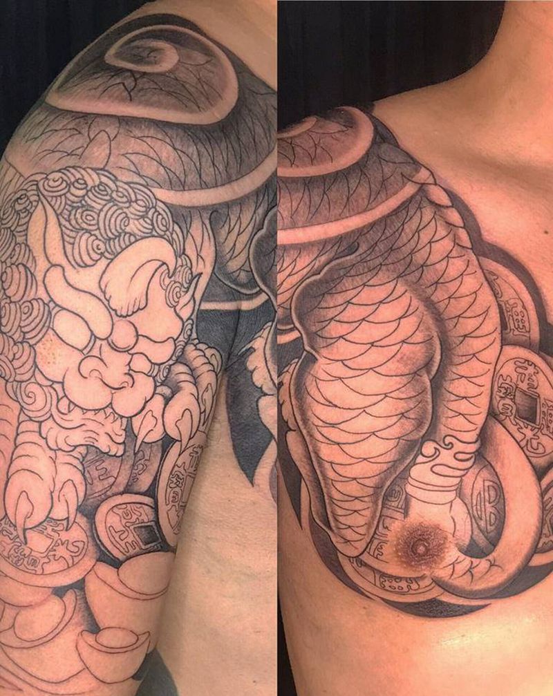 #貔貅 #9小時 #強者 #雙纹身图片_胸部手臂纹身图案