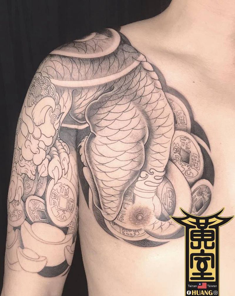 #半胛 #貔貅 #打霧 #待續纹身图片_胸部手臂纹身图案