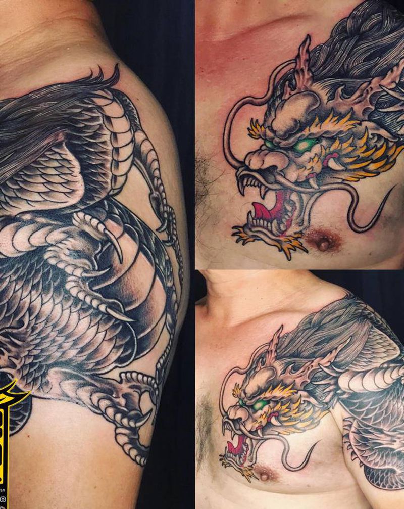 #完成品 #傲龍 #今年最後一纹身图片_胸部手臂纹身图案