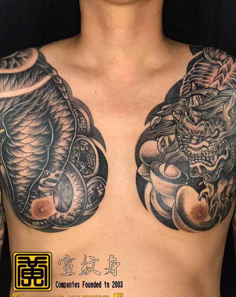#守財貔貅 #飛天貔貅 #雙胛纹身图片_胸部手臂纹身图案