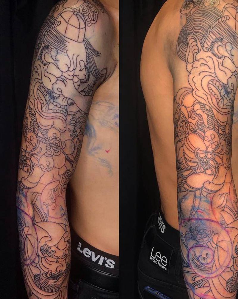 #天狗 #達摩不倒 #纹身图片_手臂手部纹身图案