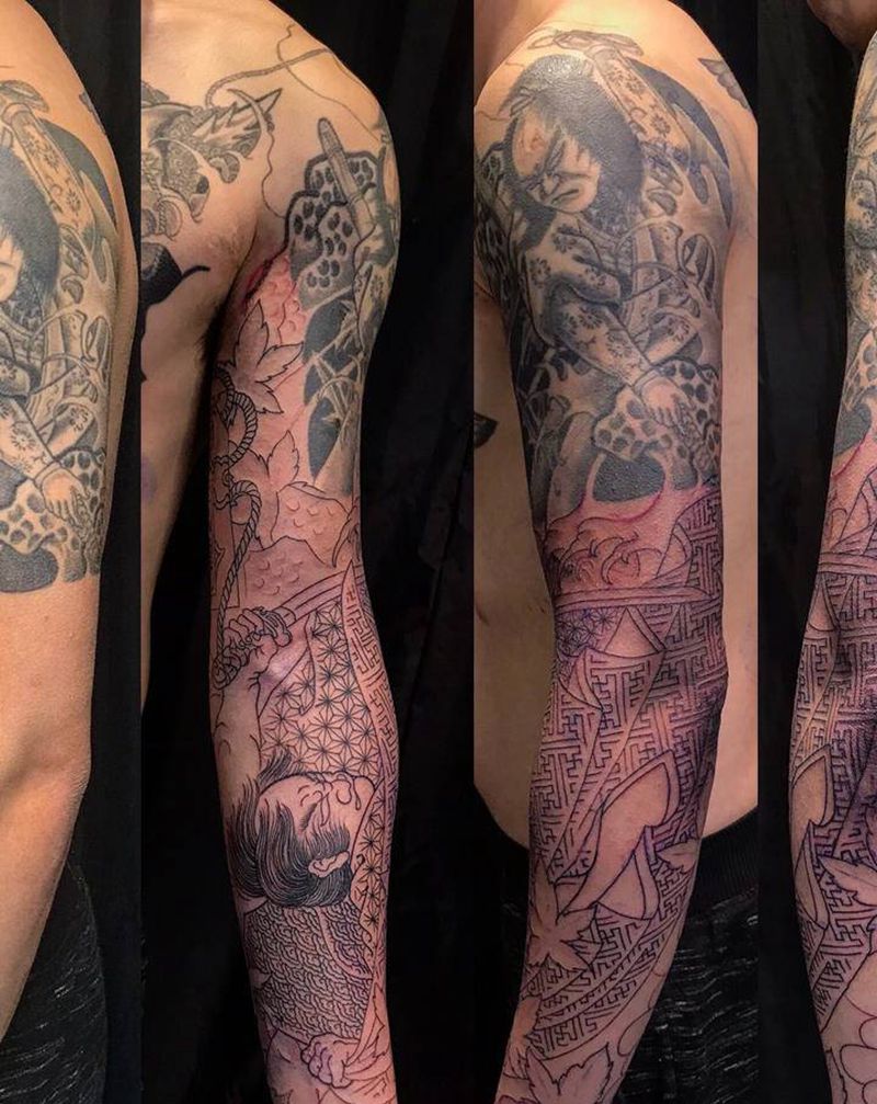 #武士 #楓葉 #整修 #銜接纹身图片_手臂手部纹身图案