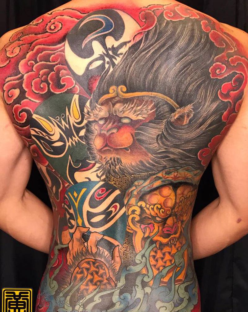 #齊天大聖  #打霧 #90%纹身图片_背部纹身图案