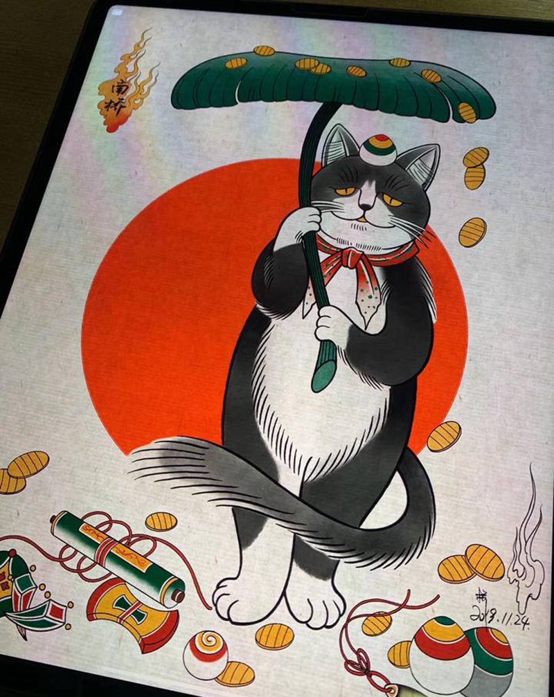 狸猫纹身图片_老传统纹身图案