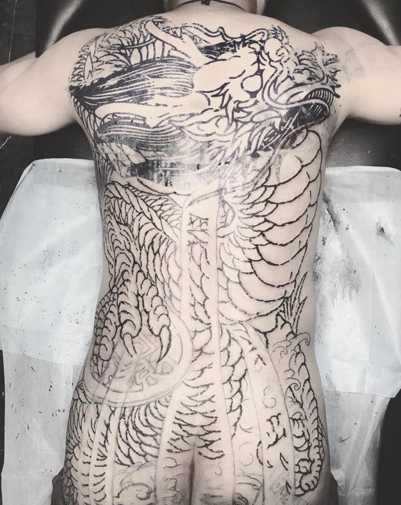 #水龍 #割線 #全背纹身纹身图片_背部纹身图案