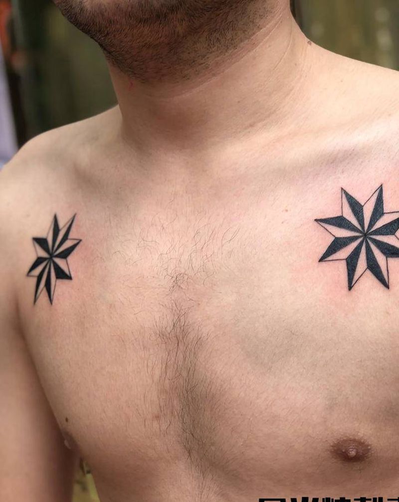 八芒星纹身图片_胸部纹身图案