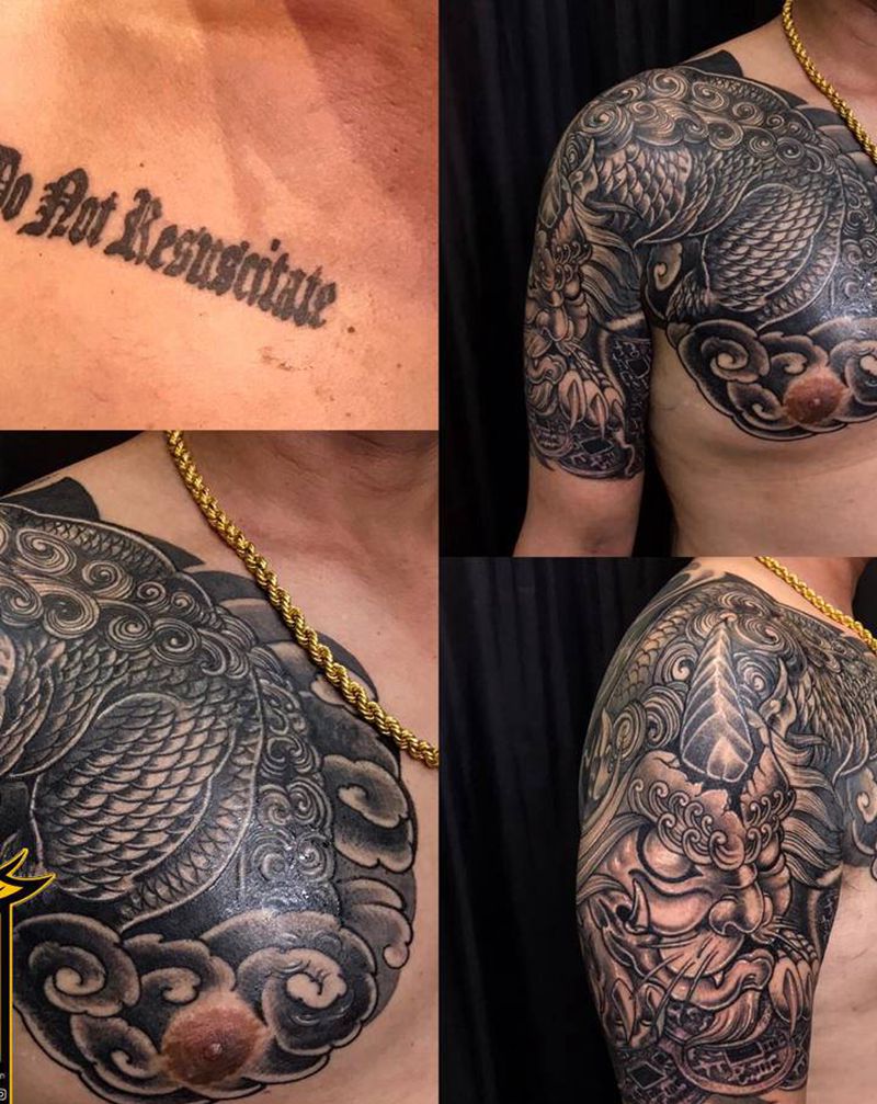 #蓋圖刺青  #貔貅 #古錢纹身图片_胸部手臂纹身图案
