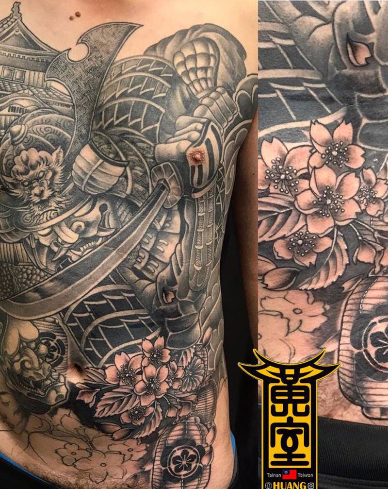 《黃室紋身》今日工時： #鬼武纹身图片_腹部纹身图案