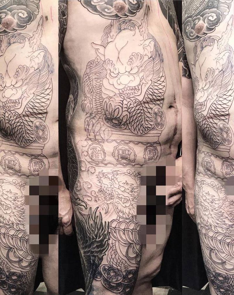 《黃室紋身》今日工時： #招財纹身图片_腰部腹部纹身图案