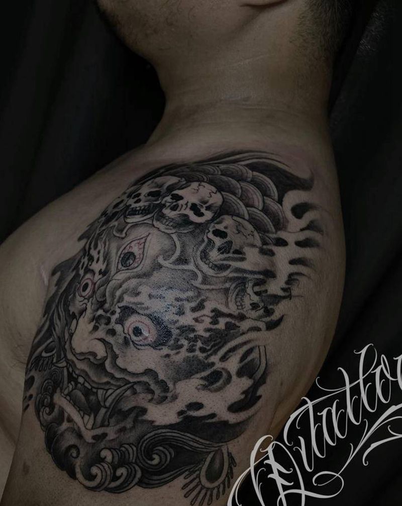 大黑天纹身图片_肩部纹身图案