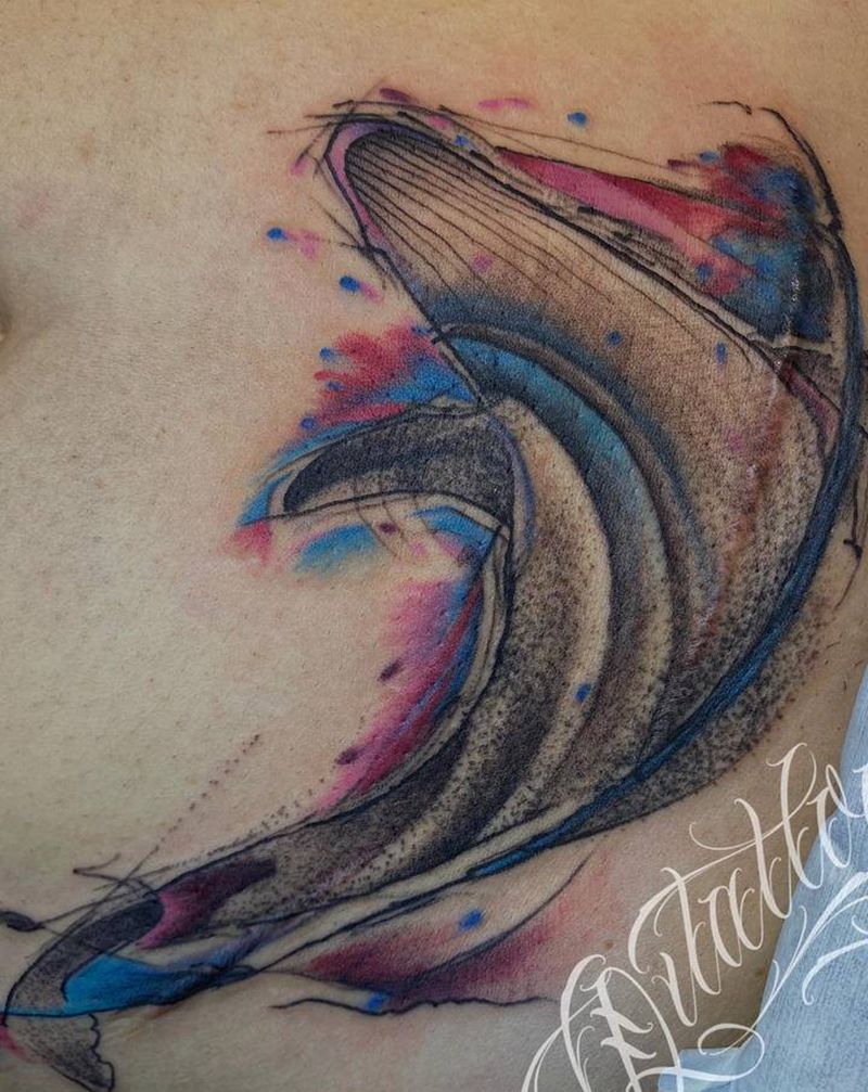 鲸纹身图片_水墨点刺纹身图案