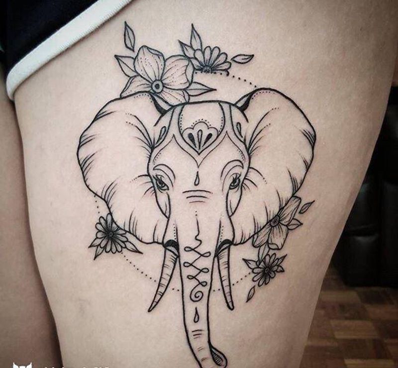 象纹身图片_腿部纹身图案