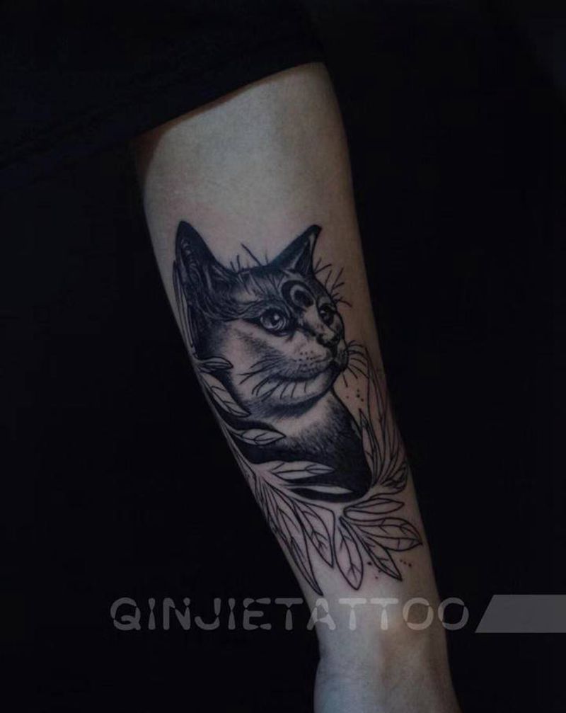 猫纹身图片_手臂猫咪纹身图案