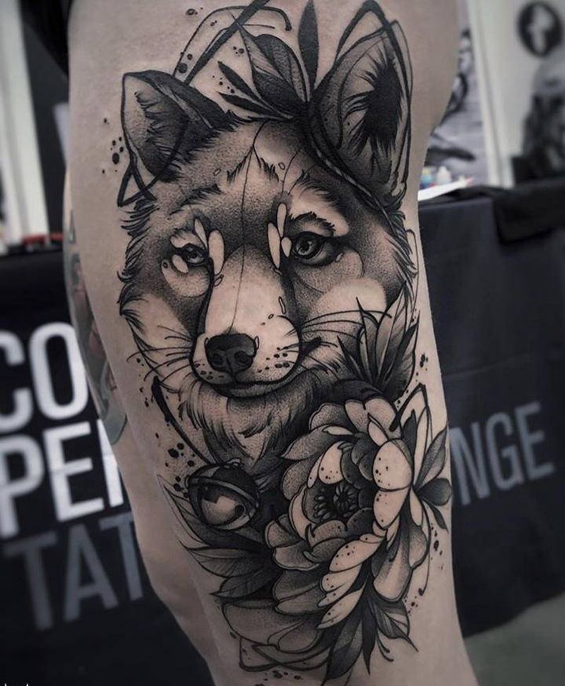 狐纹身图片_腿部手臂纹身图案