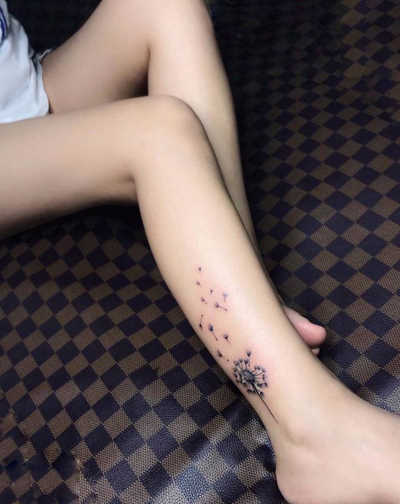 蒲公英纹身图片_腿部新传统纹身图案