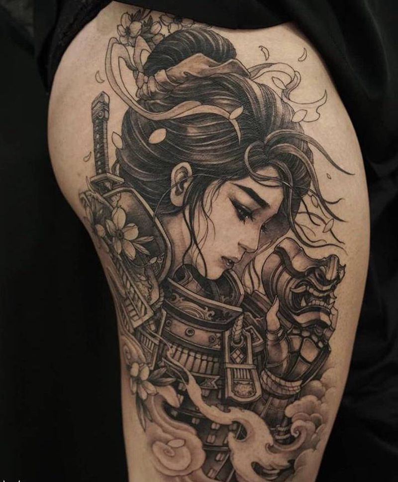 女将士纹身图片_腿部纹身图案