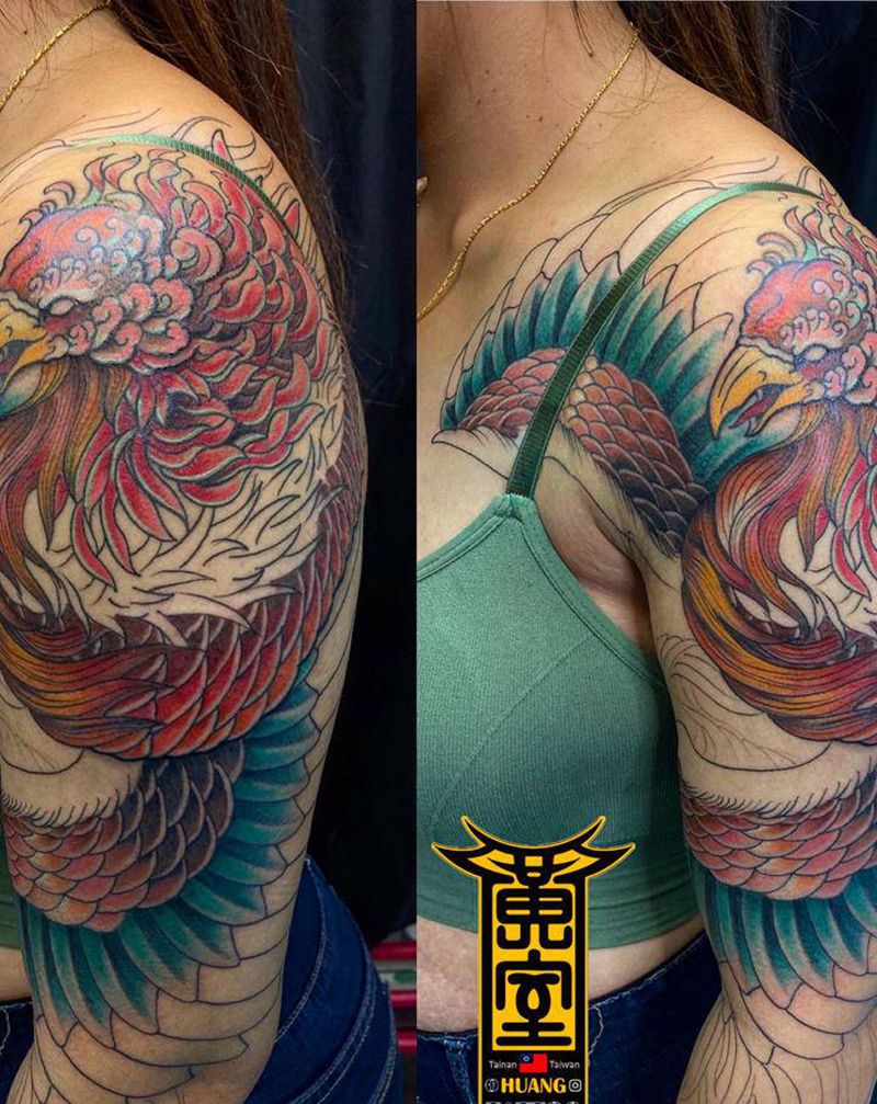 《黃室紋身》#左全手 #鳳凰纹身图片_手部纹身图案