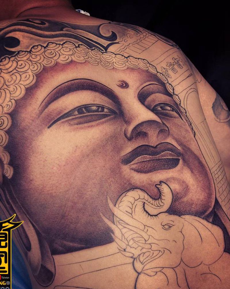 《黃室紋身》今日工事： #佛首纹身图片_背部纹身图案