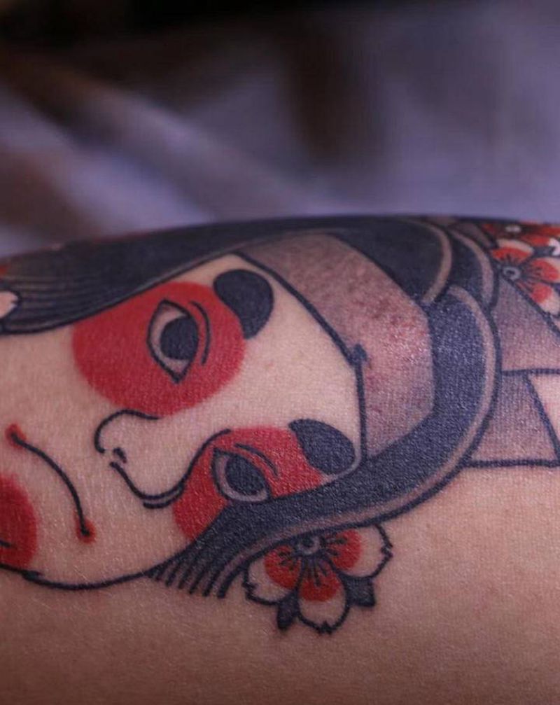 金太郎纹身图片_腿部老传统纹身图案