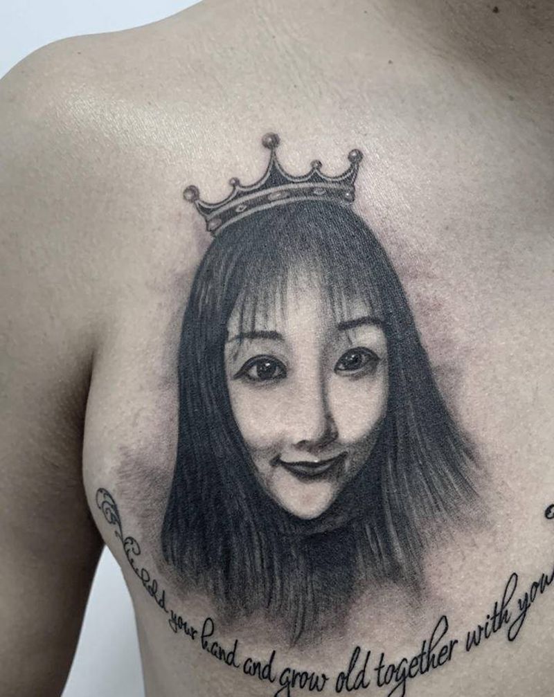 人像纹身图片_胸部纹身图案