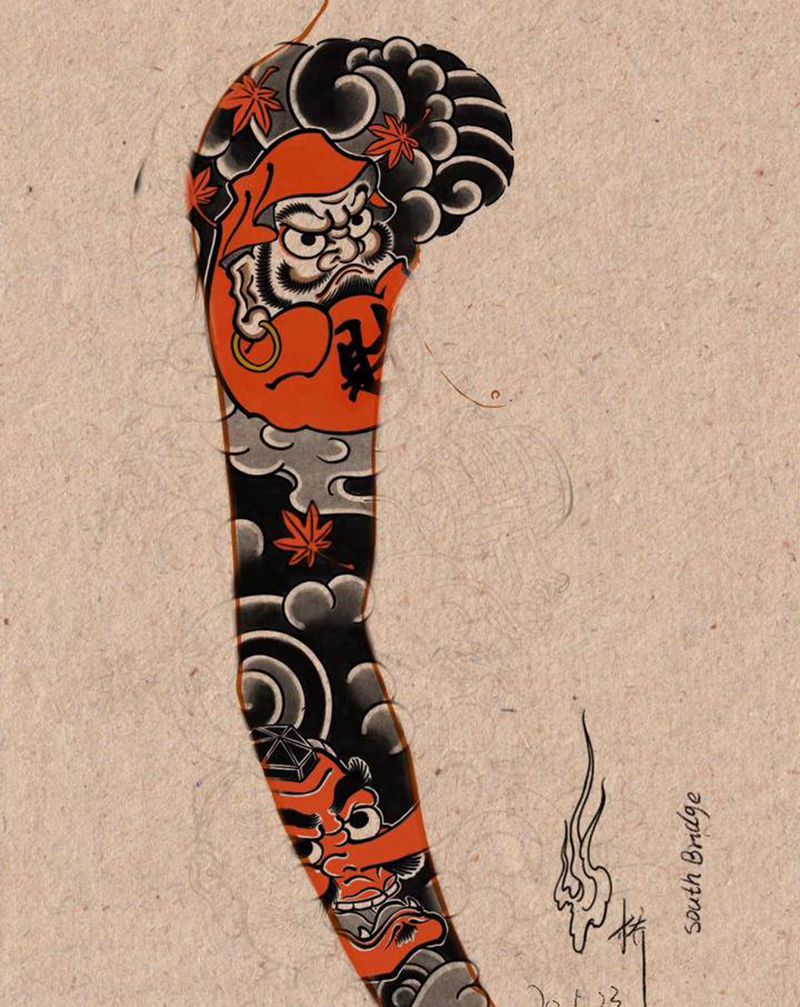 达摩天狗纹身图片_老传统纹身图案